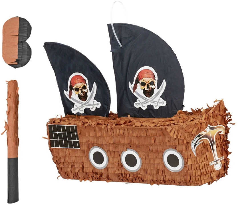 Relaxdays Pinjatos rinkinys: piratų laivas, lazda ir kaukė