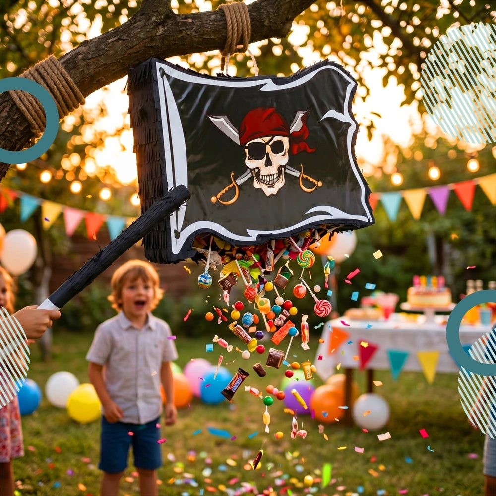 Relaxdays Pirato vėliavos piñata - lazda ir kaukė