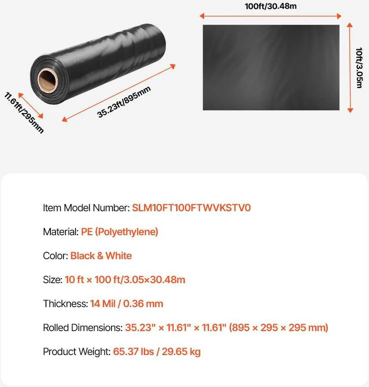 Vevor Plastikinė plėvelė 14 mil 3,05 x 30,48 m