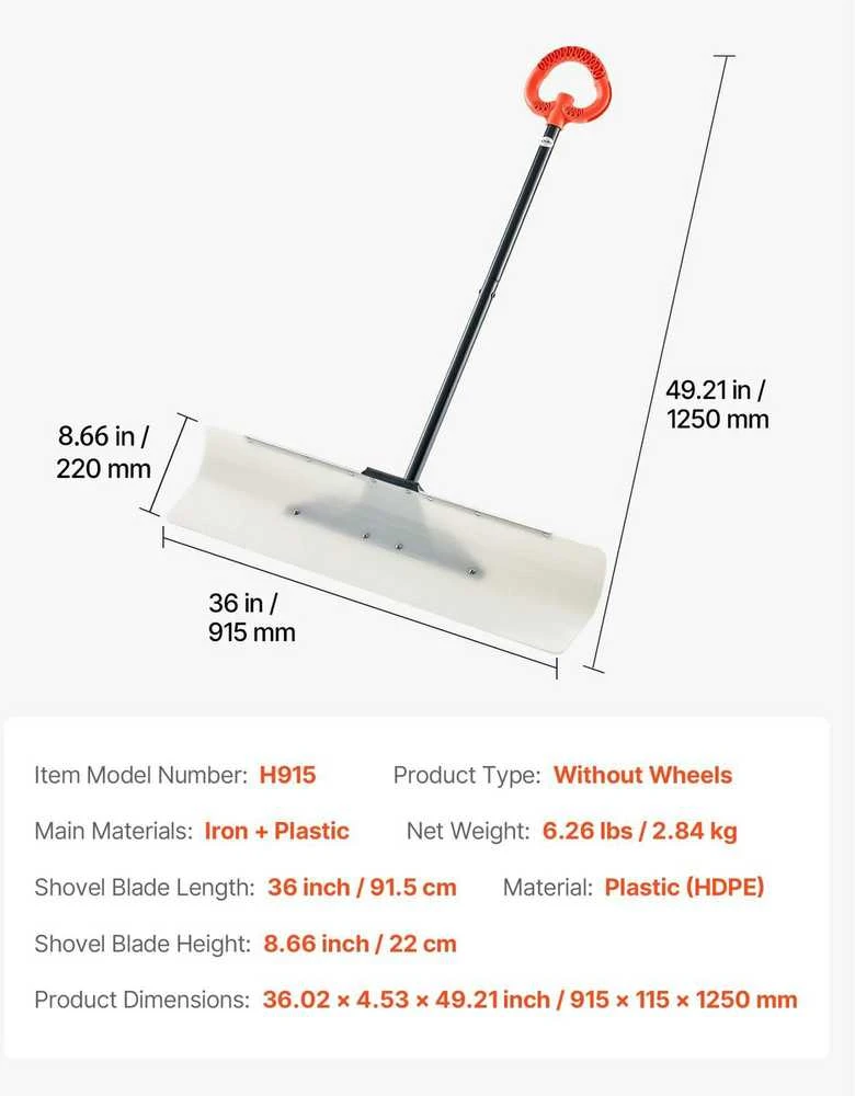 VEVOR Plastikinis sniego stūmiklis 91 cm