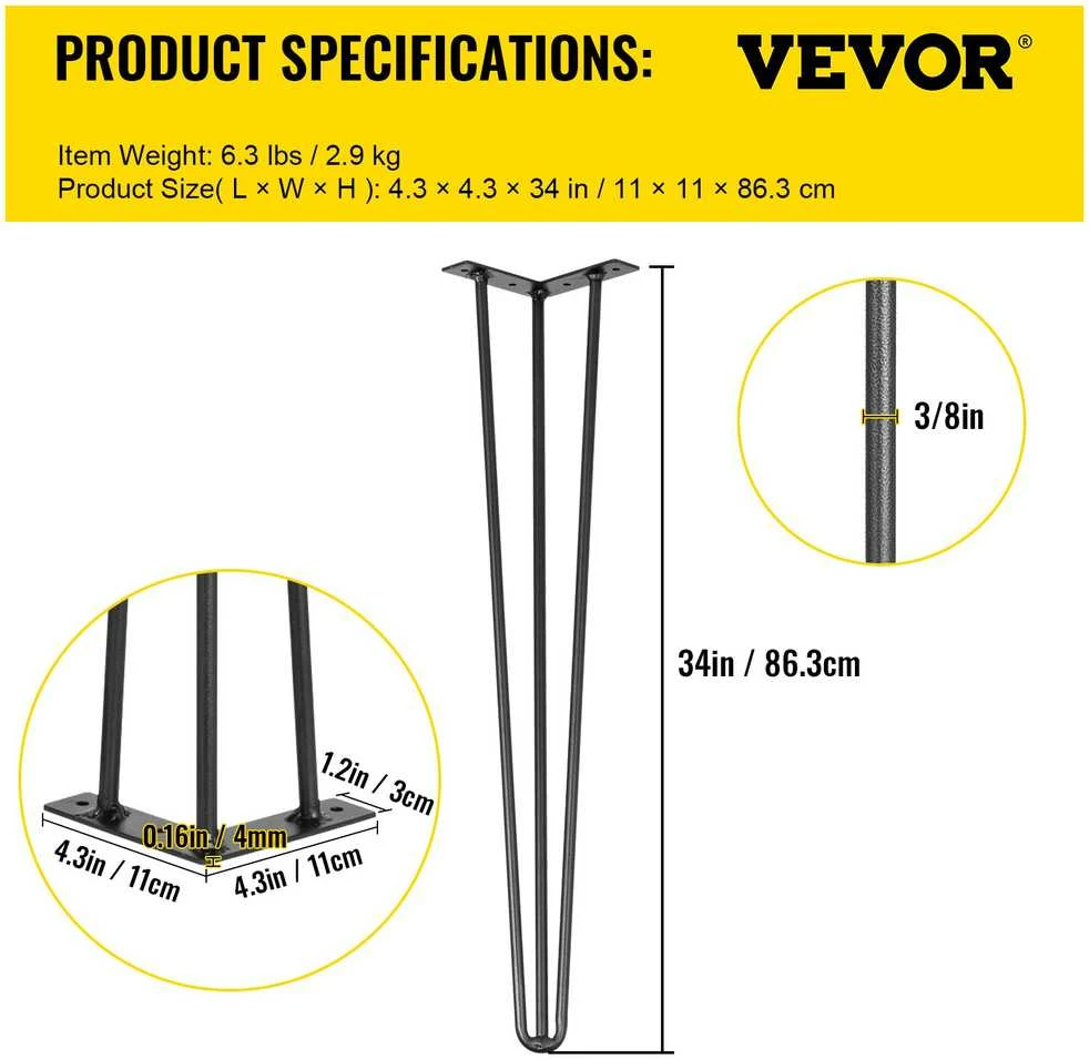 VEVOR Plaukų segių stalo kojos, 86 cm, juodos, 4 vnt.