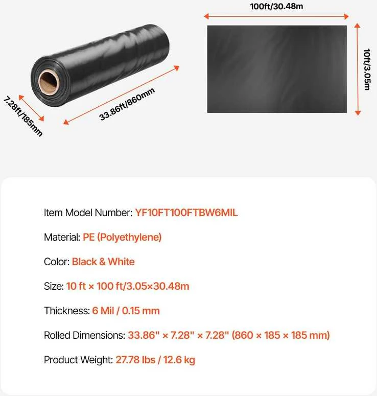 Vevor Plėvelės ritinėlis 3.05 x 30.48 m, juoda ir balta