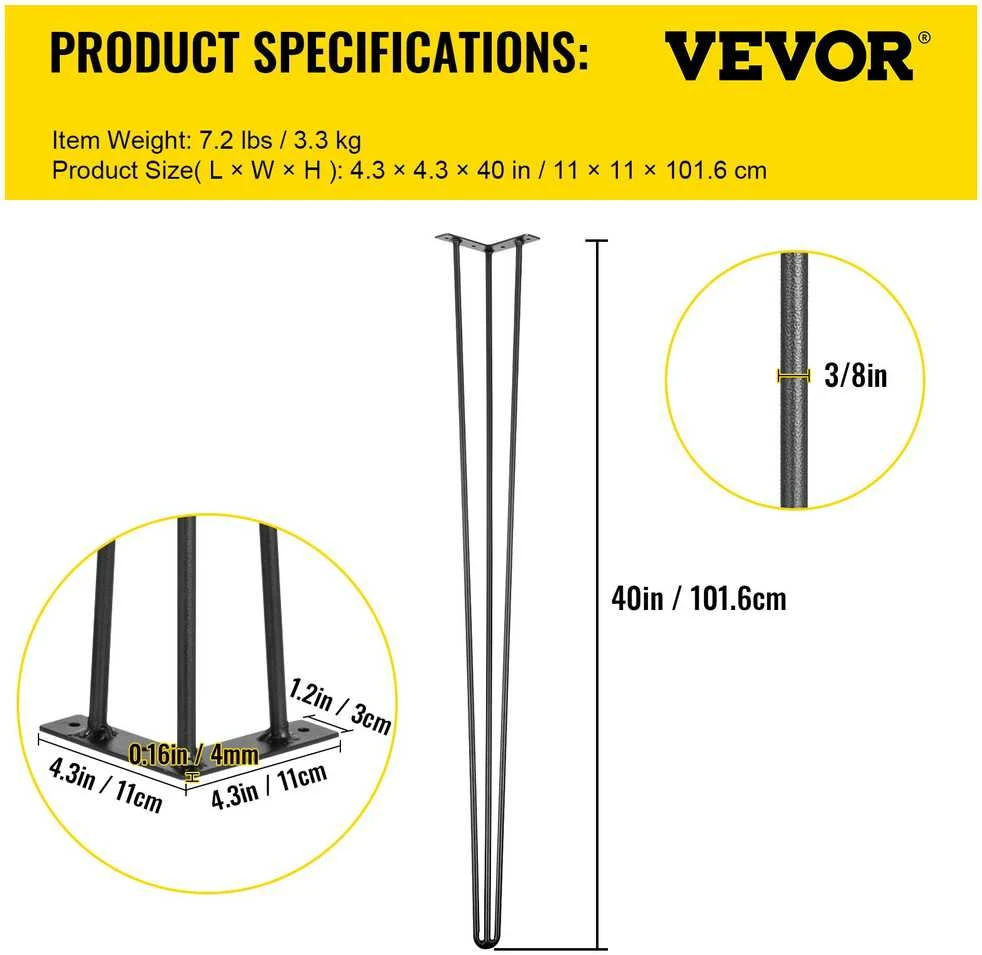 VEVOR Plieninės plauktuotos stalo kojos 101,6 cm