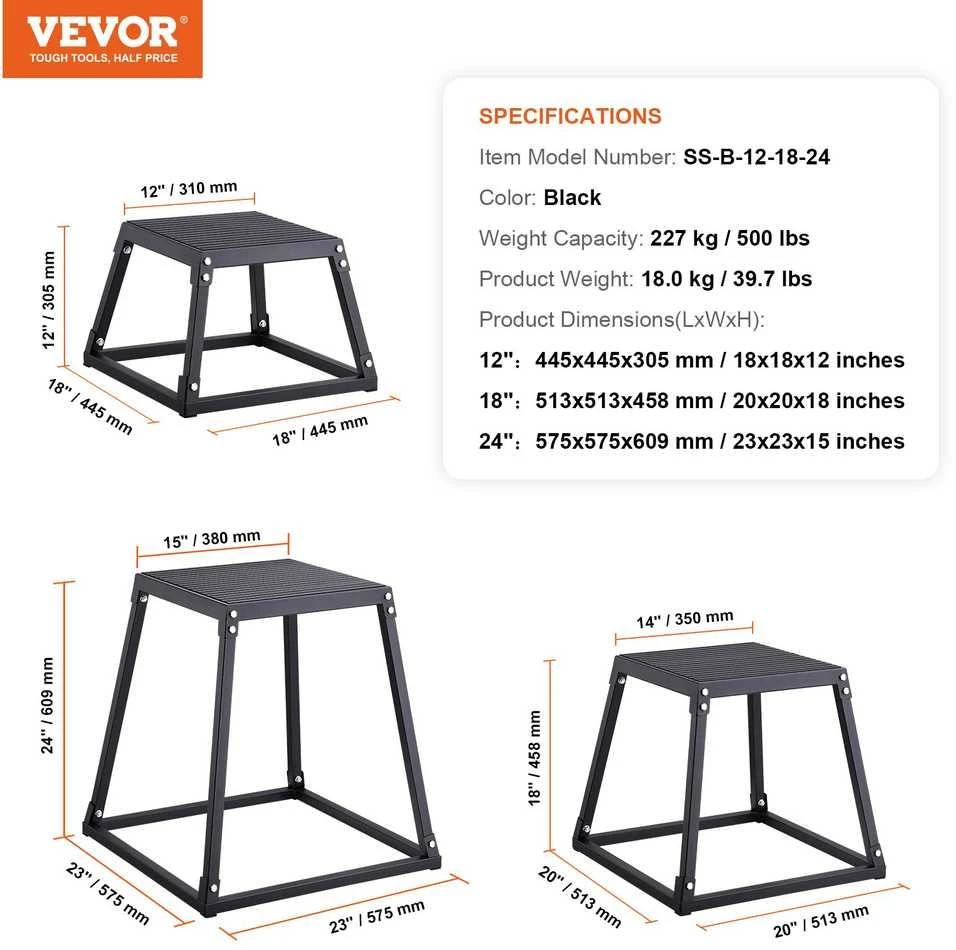 VEVOR Pliometrinės treniruočių dėžės 30/46/61 cm