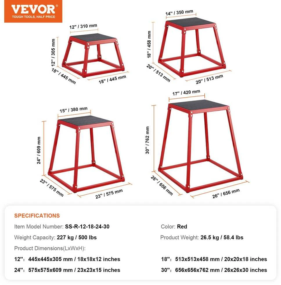 VEVOR Pliometriniai šuolio kubai, 30 cm, 45 cm, 60 cm, 75 cm