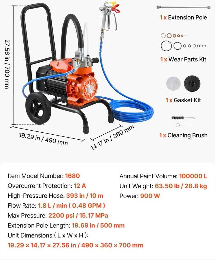 VEVOR Pneumatinis dažų purkštuvas su vežimėliu 900 W