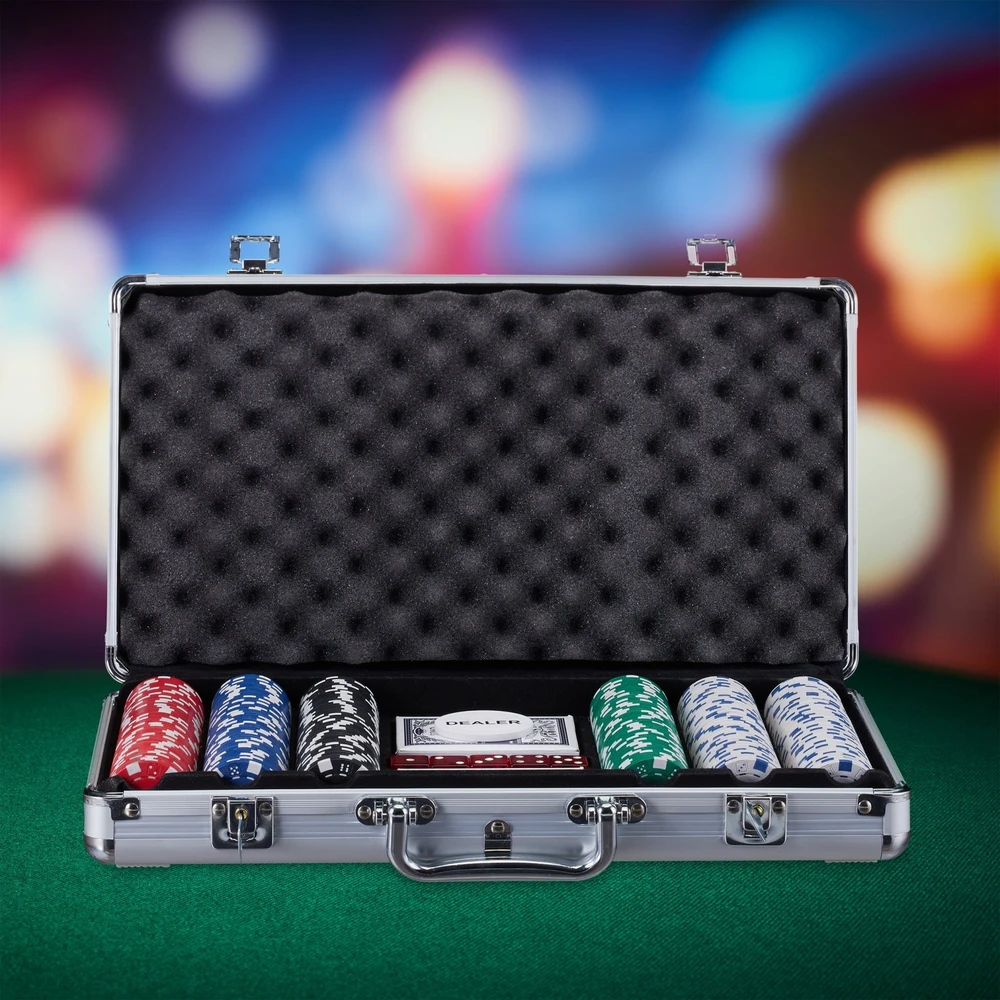 Relaxdays Pokerio dėklas su 300 lazerinių pokerio žetonų