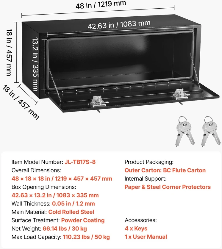 Vevor Povandeninė sunkvežimio įrankių dėžė 1219 x 457 x 457 mm