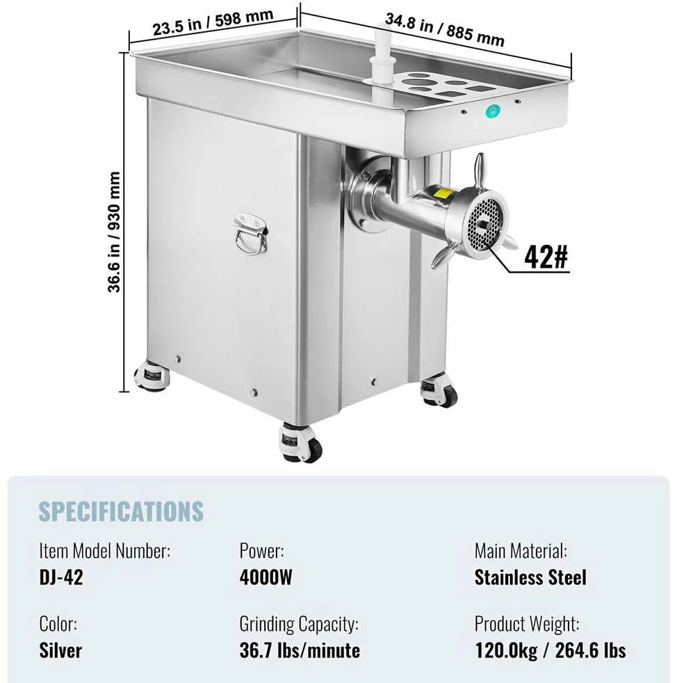 Mėsmalė VEVOR Pramoninė elektrinė mėsos malūnėlis 16,7kg/min