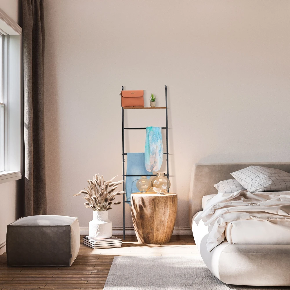 Relaxdays Pramoninė rankšluosčių kopėčių lentyna su lentyna