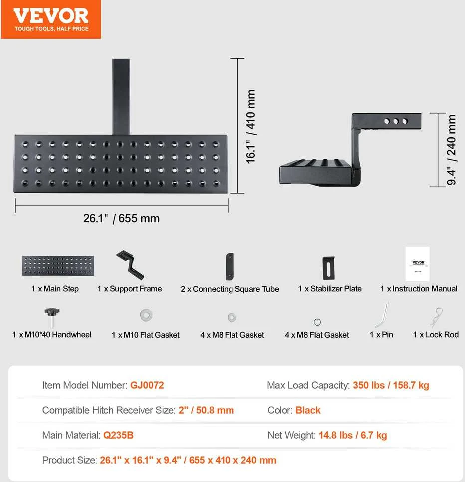 VEVOR Priekabos pakopėlė 50,8 mm imtuvui