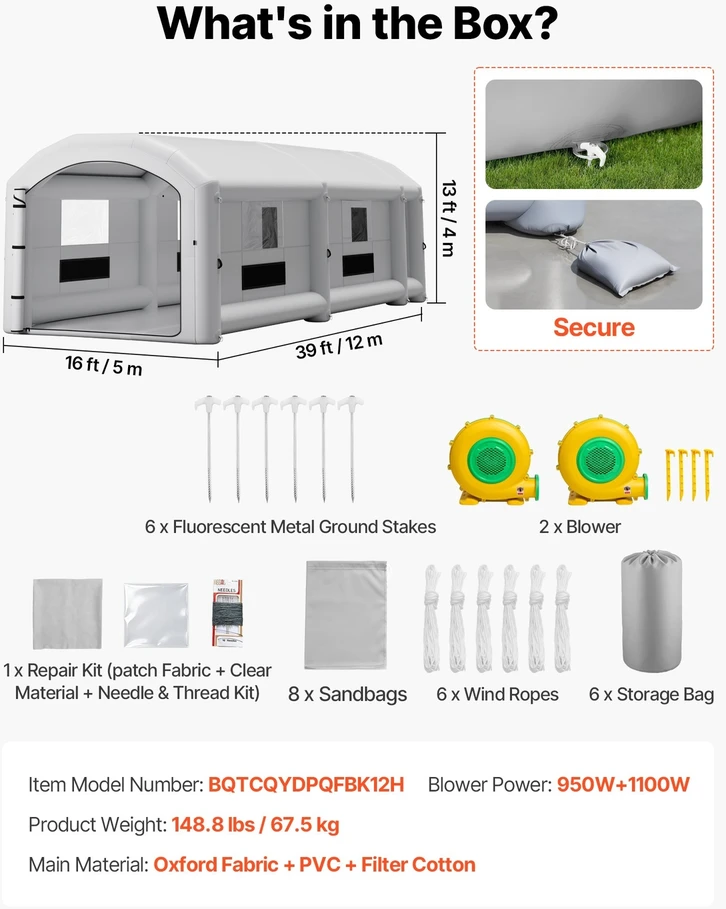 VEVOR Pripučiama dažymo kabina 12 x 5 x 4 m