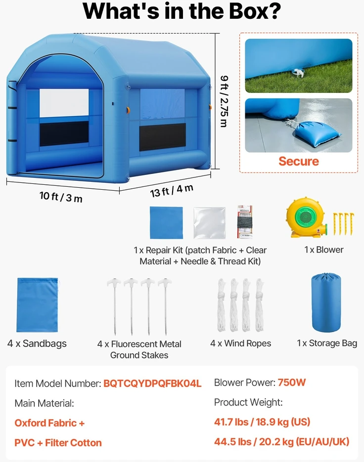 VEVOR Pripučiama dažymo kabina 4 x 3 x 2.75 m