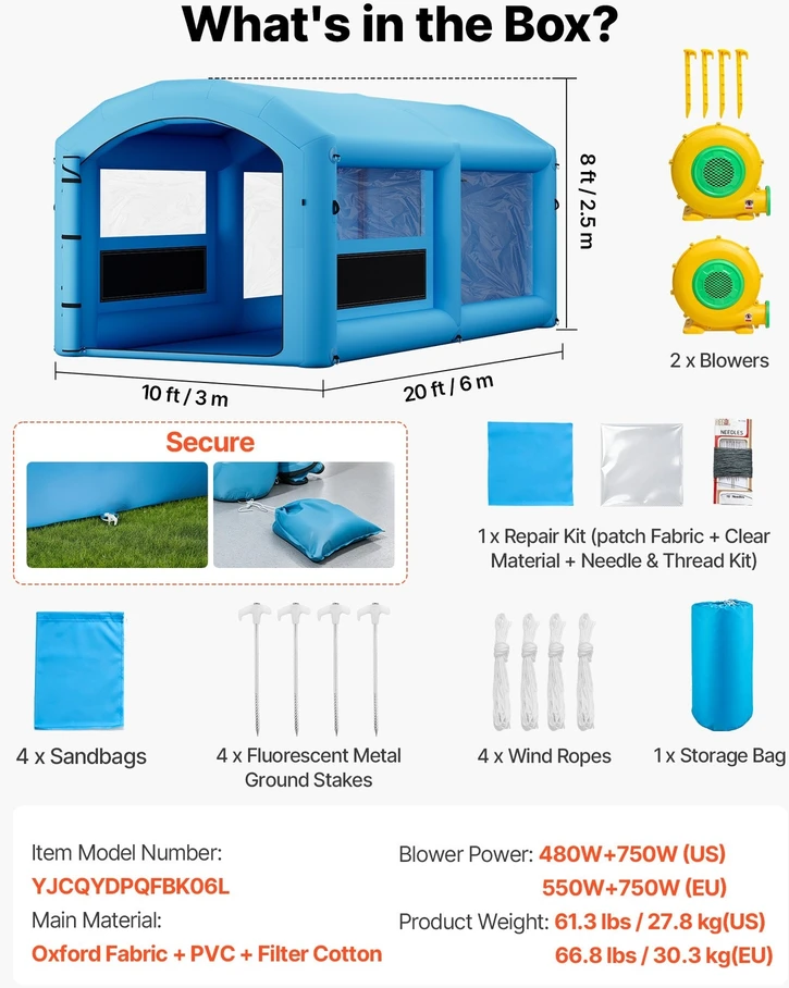 VEVOR Pripučiama dažymo kabina, 6 x 3 x 2,5 m