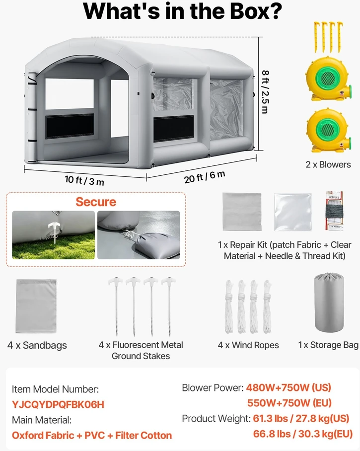 VEVOR Pripučiama dažymo kabina 6 x 3 x 2.5 m