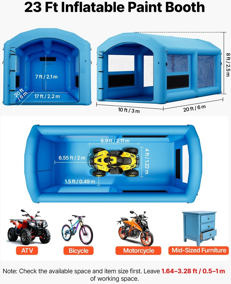 VEVOR Pripučiama dažymo kabina, 6 x 3 x 2,5 m