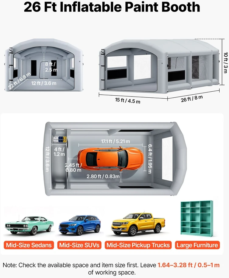 VEVOR Pripučiama dažymo kabina 8 x 4,5 x 3 m