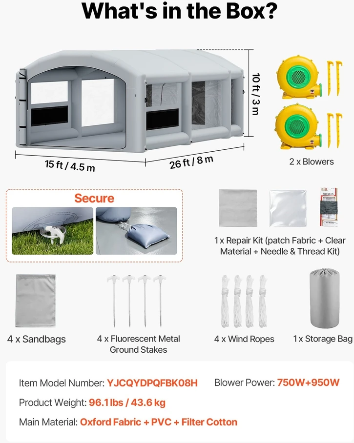 VEVOR Pripučiama dažymo kabina 8 x 4,5 x 3 m