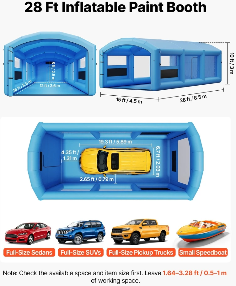 VEVOR Pripučiama dažymo palapinė 8,5 x 4,5 x 3 m