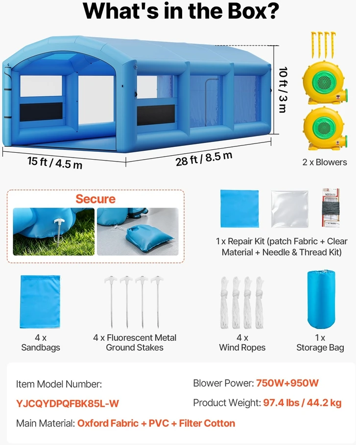 VEVOR Pripučiama dažymo palapinė 8,5 x 4,5 x 3 m