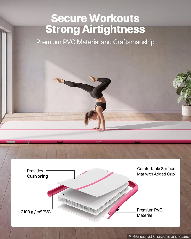 VEVOR Pripučiama gimnastikos air mat 6 m, rožinė