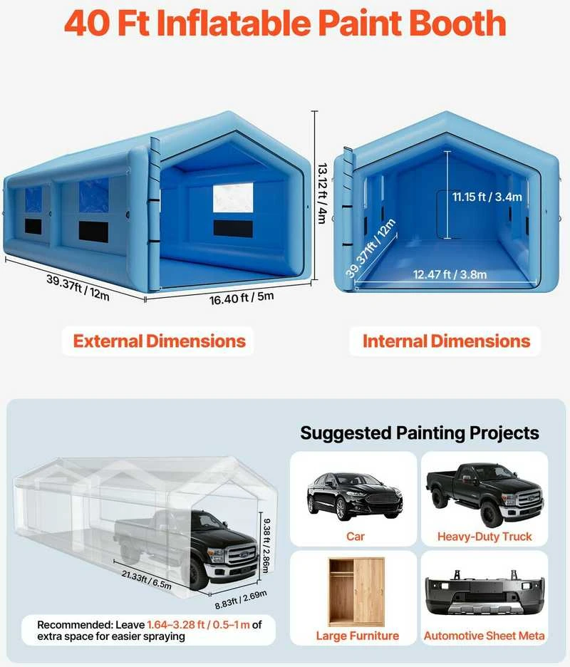 VEVOR Pripučiamas dažymo paviljonas, 12 x 5 x 4 m