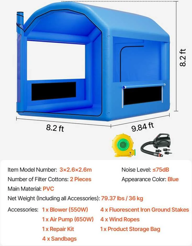 VEVOR Pripučiamas dažymo paviljonas 3 x 2,5 x 2,5 m