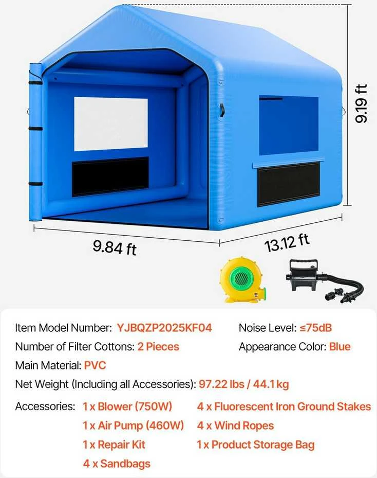 VEVOR Pripučiamas dažymo paviljonas 4 x 3 x 2.8 m