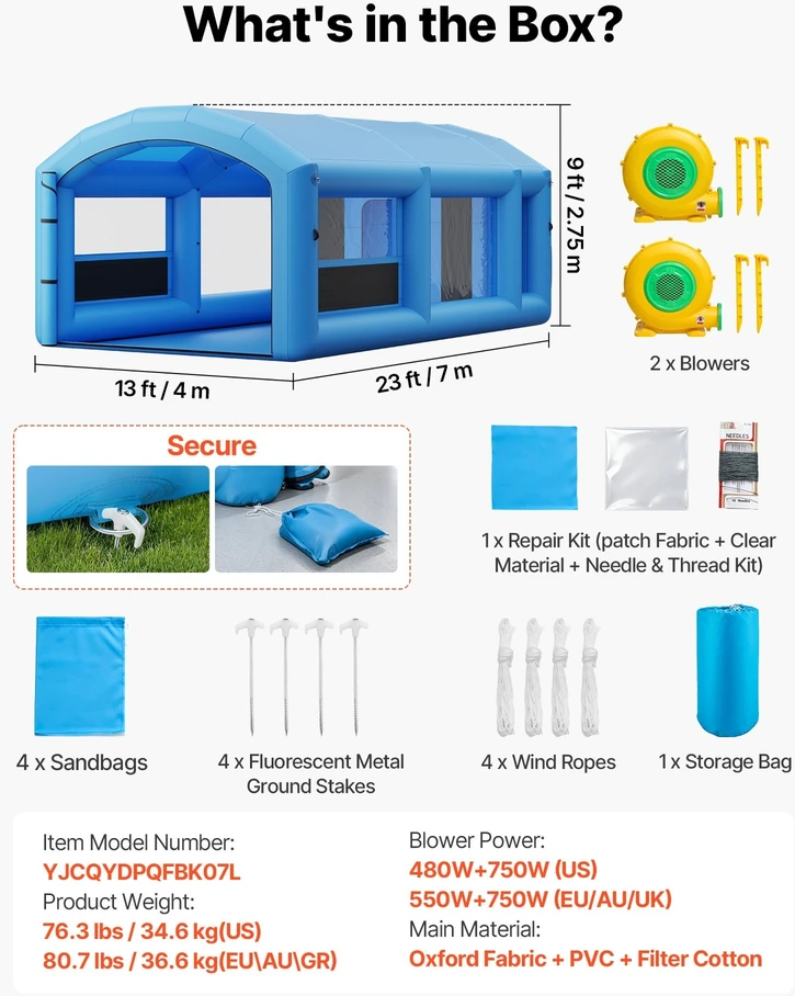 VEVOR Pripučiamas dažymo paviljonas 7 x 4 x 2.75 m