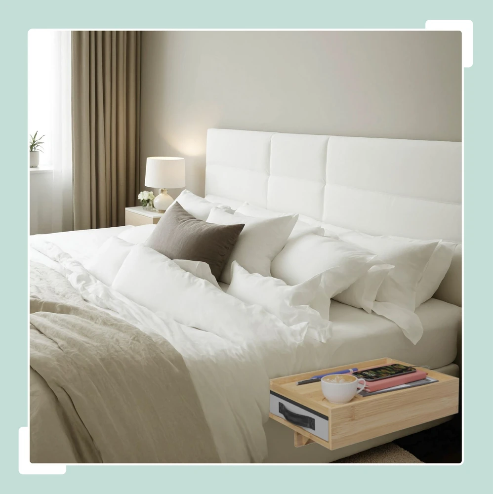 Relaxdays Prisegamas bambukinis naktinis staliukas, 2 vnt. rinkinys
