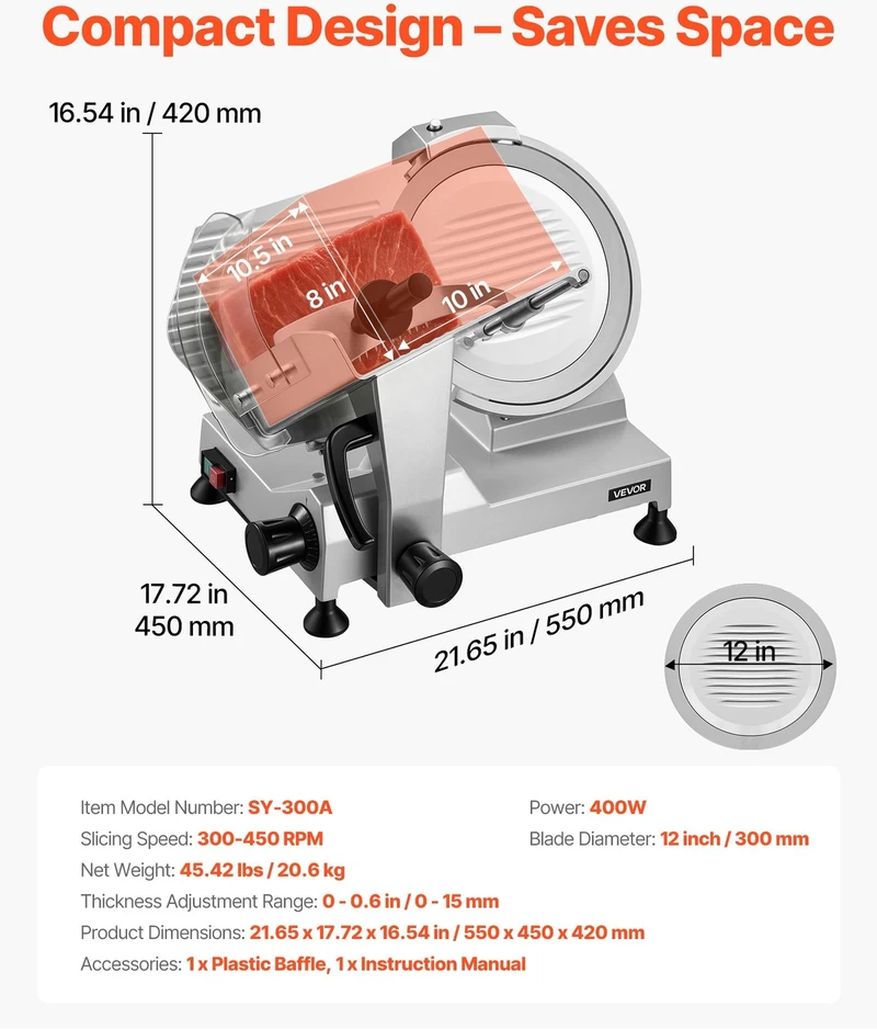 VEVOR Profesionali mėsos pjaustyklė 400W