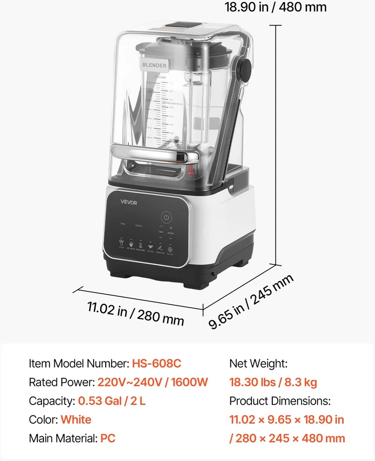 VEVOR Profesionalus 2L blenderis su apsauga