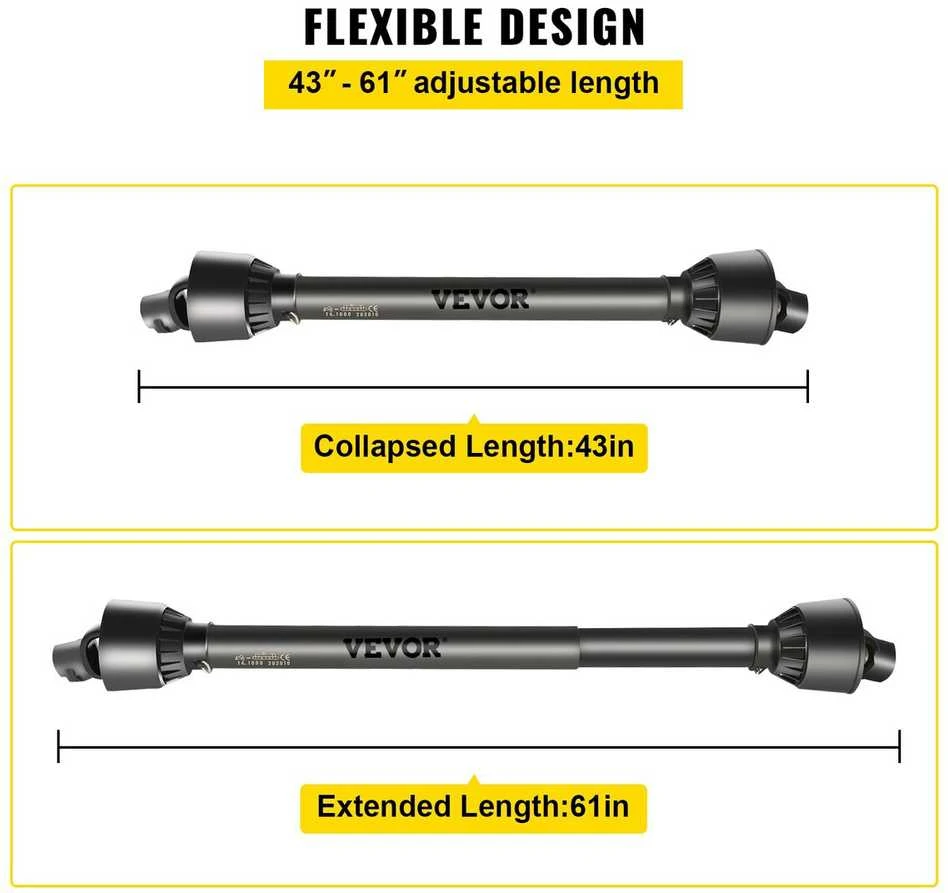 VEVOR PTO velenas su 1-3/8" x 6 šlicais