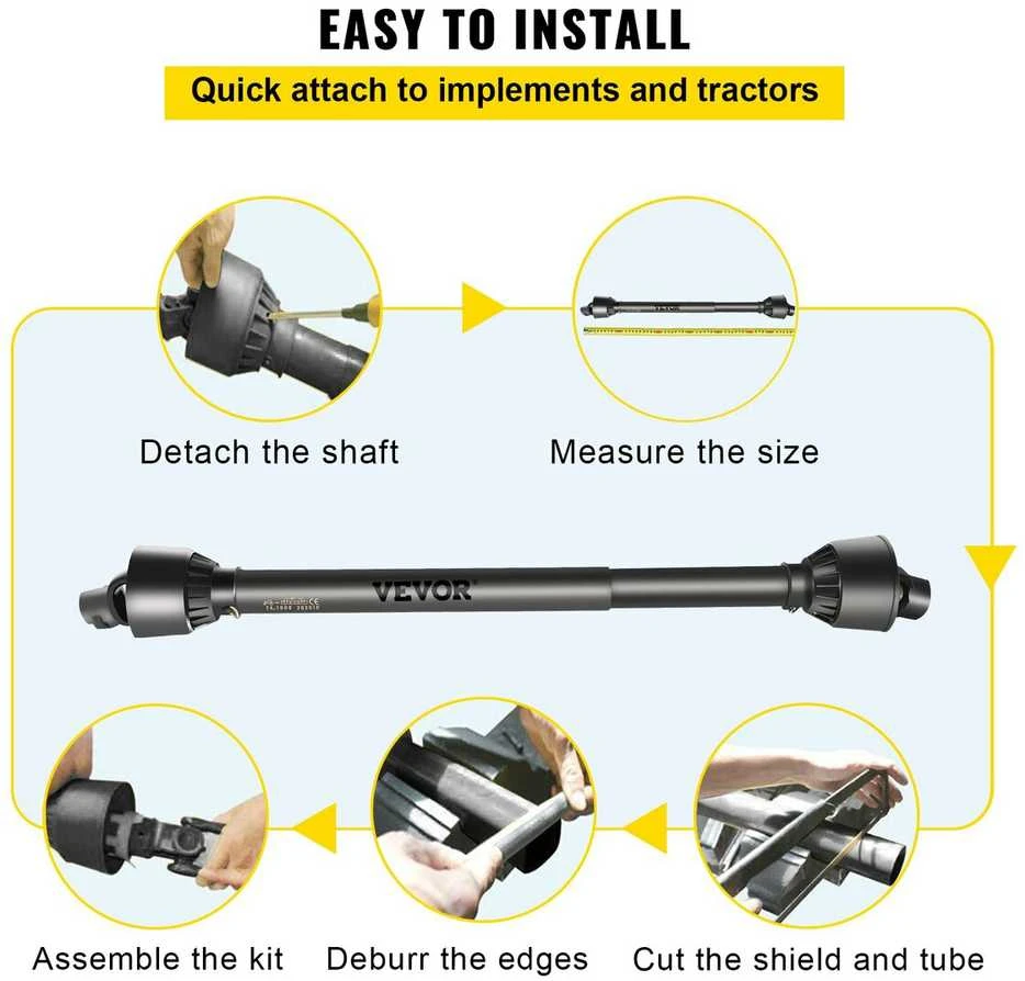 VEVOR PTO velenas su 1-3/8" x 6 šlicais