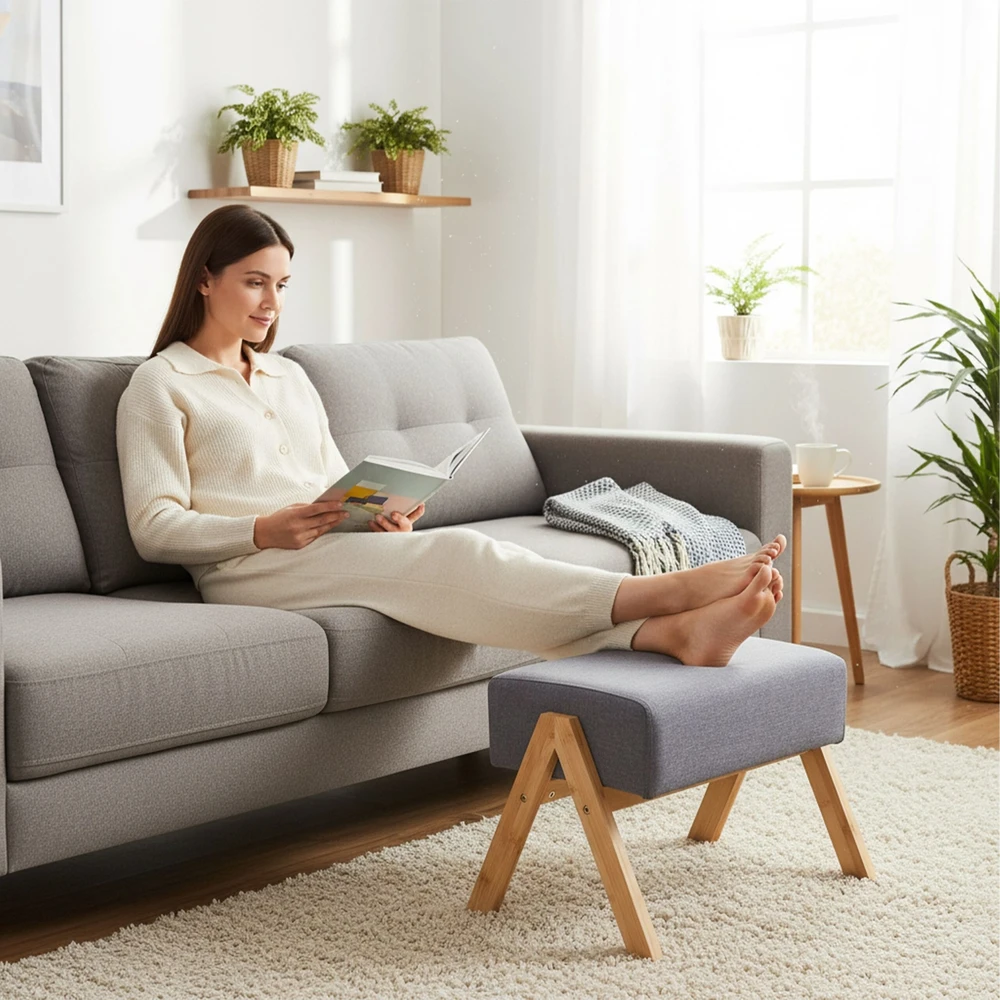 Relaxdays Pufas iš bambuko ir audinio