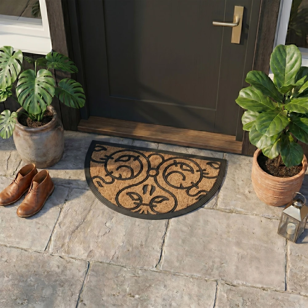 Relaxdays Pusiau apvalus durų kilimėlis su ornamentais