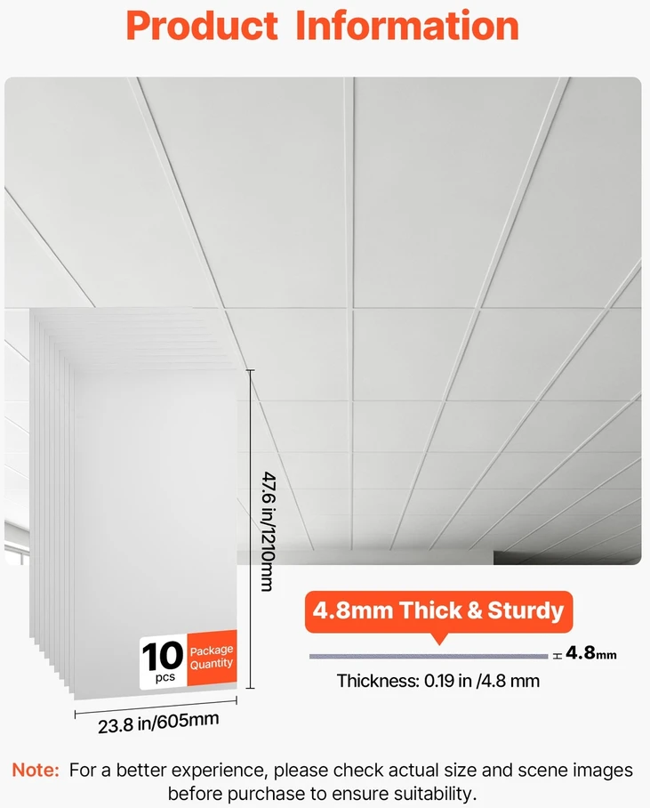 VEVOR PVC lubų plytelės 605x1210 mm, 10 vnt.