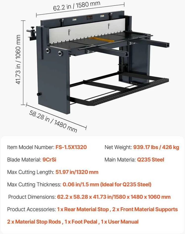 VEVOR Rankinė metalo kirpimo giljotina 1320 mm pločio