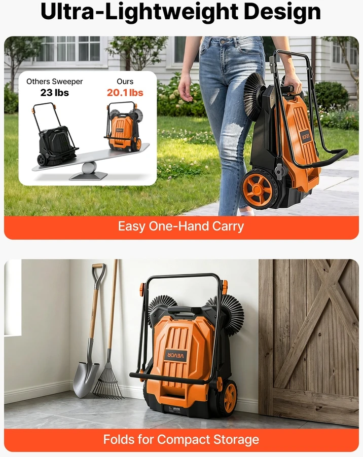 VEVOR Rankinė stumiama mechaninė grindų šluota 650 mm