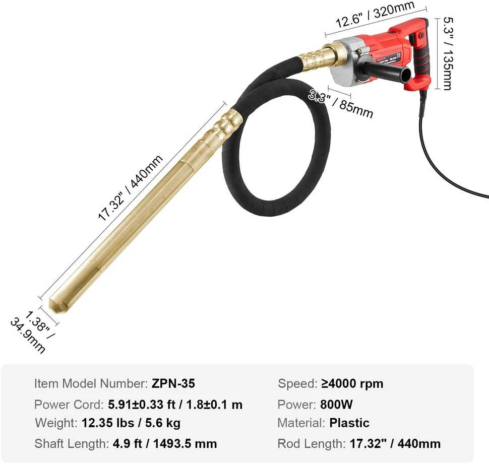 VEVOR Rankinis elektrinis betono vibratorius 800W 1.5M