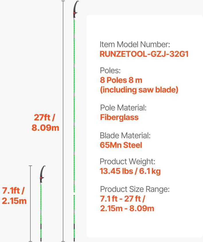 VEVOR Rankinis teleskopinis medžių genėtuvas 118-809 cm plieno ašmuo