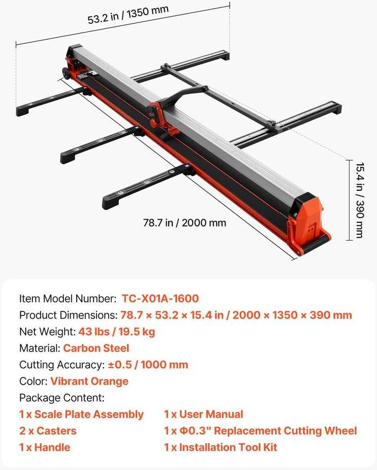 VEVOR Rankiniu būdu keramikos plytelių pjaustyklė 1600 mm