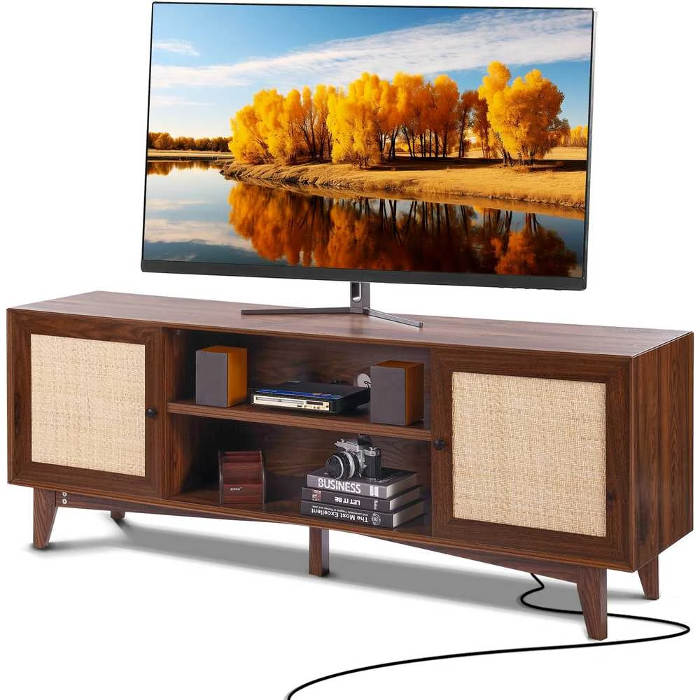 TV staliukas Vevor Rataninė TV spintelė 191cm, bohemiškas stilius, riešuto spalva