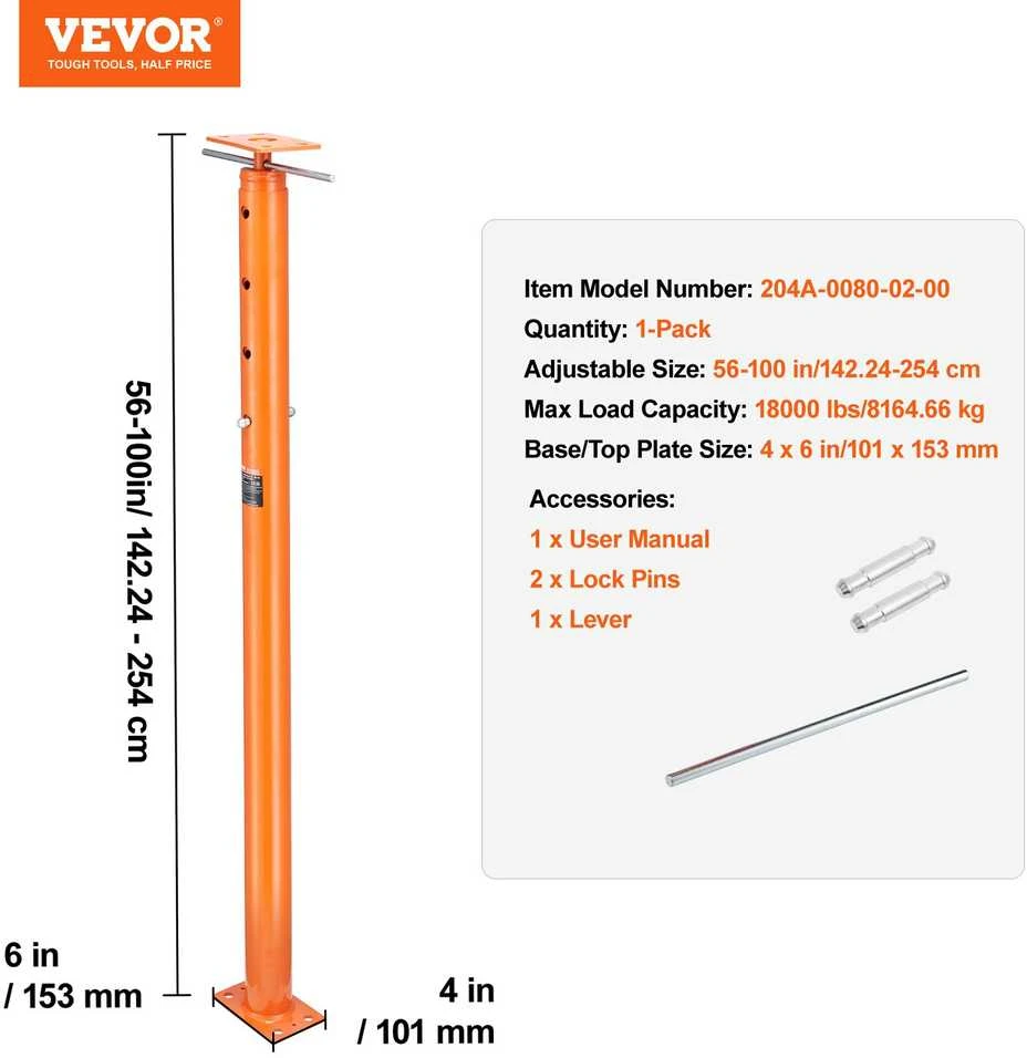 VEVOR Reguliuojama namų atraminė kolona 142-254 cm