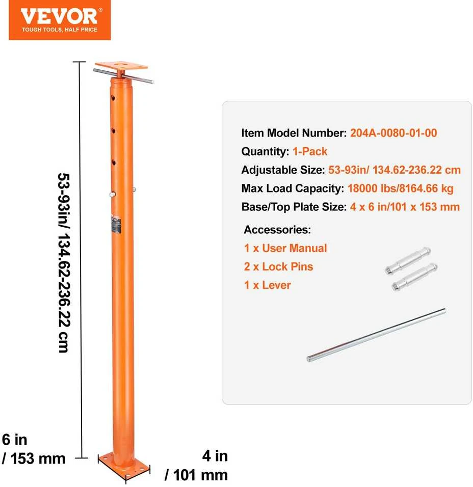 VEVOR Reguliuojamas grindų domkratas 134–236 cm