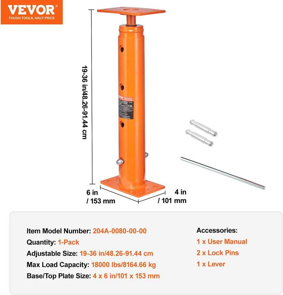 VEVOR Reguliuojamas grindų kėlimo stulpas 48-91 cm