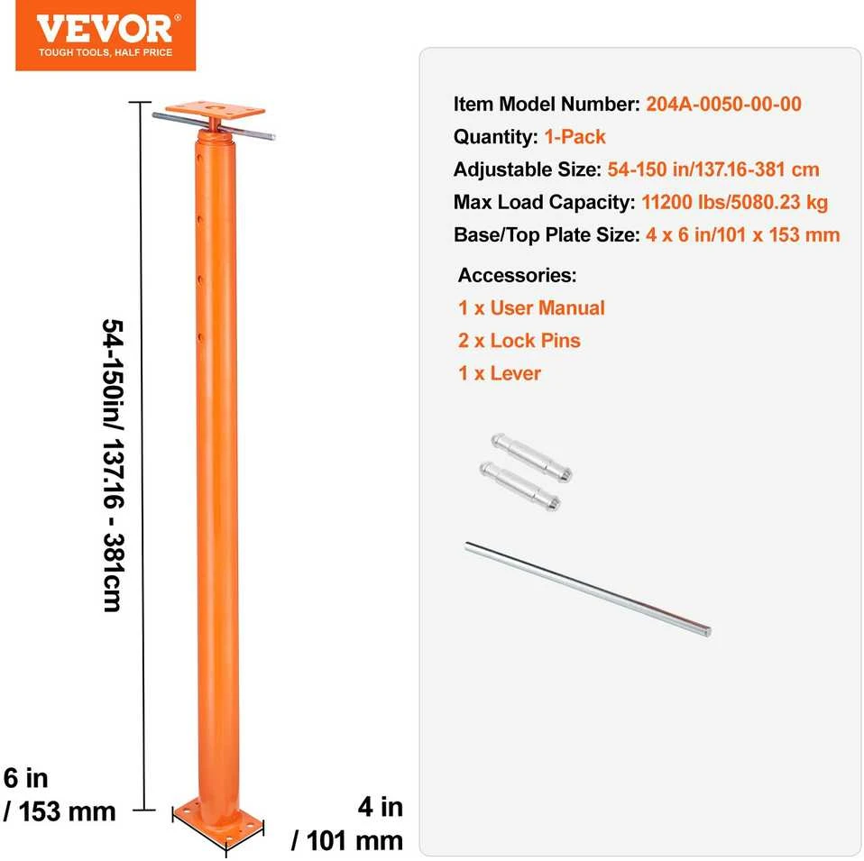 VEVOR Reguliuojamas grindų keltuvas pastatams 137-381 cm