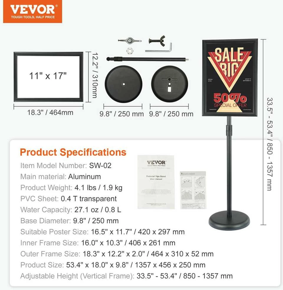 Vevor Reguliuojamas stovas plakatams 11x17 juodas