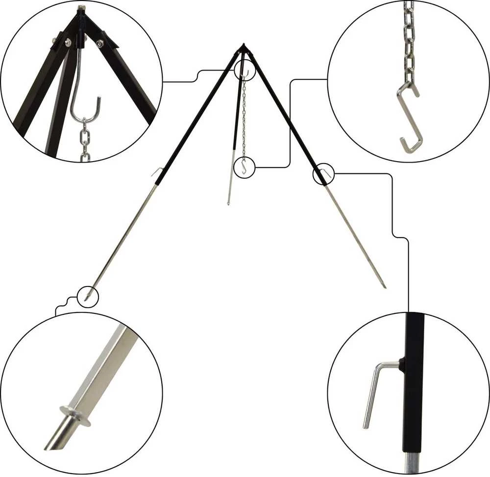 KOOPMAN Feuerkessel-Halter Halterung für Feuerschale oder Grillrost Grillgestell Dreibein verstellbar 150 cm