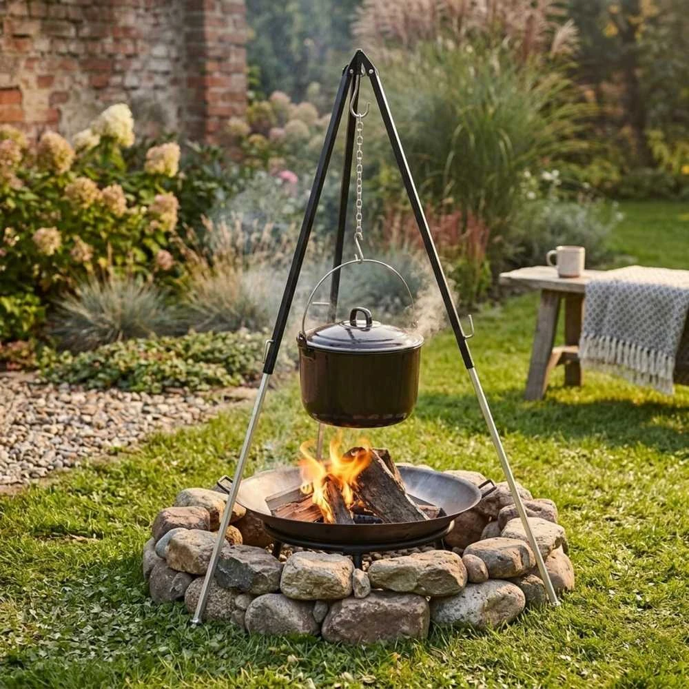 KOOPMAN Feuerkessel-Halter Halterung für Feuerschale oder Grillrost Grillgestell Dreibein verstellbar 150 cm